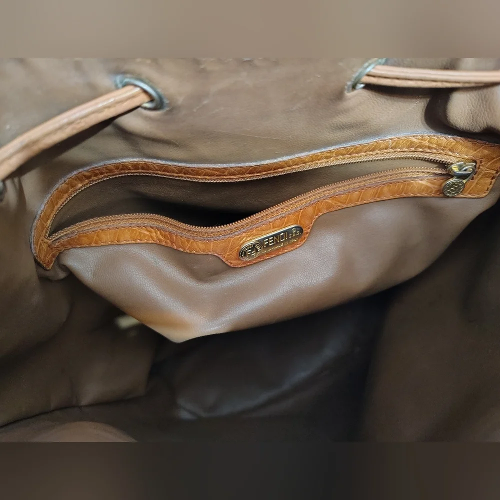 Fendi Tan Croc-Embossed Shoulder Bag
